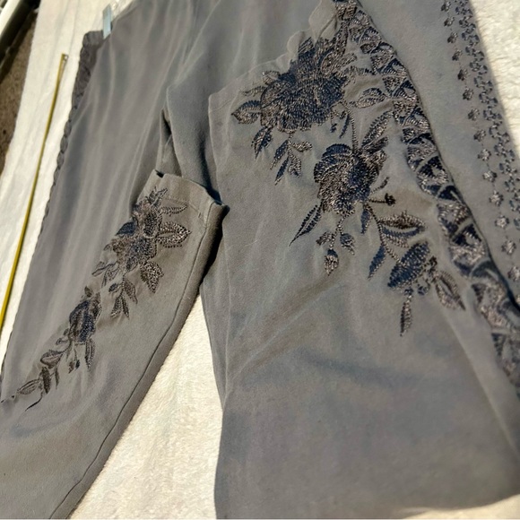 Women’s Johnny Was Gray Floral Embroidered Pants XL Boho Western Hippie - Picture 2 of 16